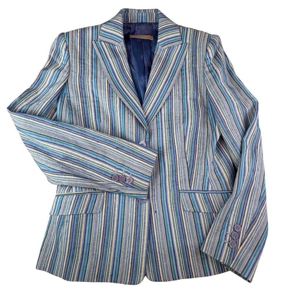 Nicola Made Italy Blue Stripe Textured Blazer Quiet Luxury Office Career 4